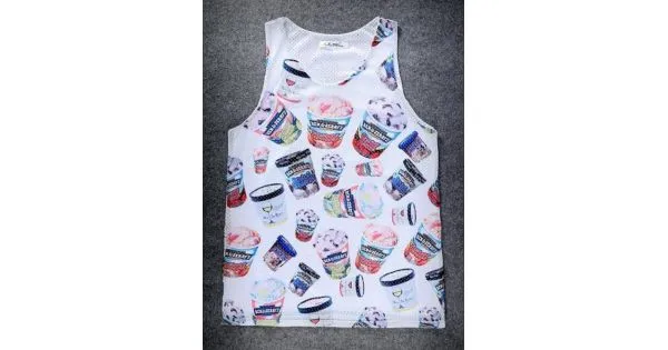 White Ben Jerry's Ice-Cream Net Sleeveless Mens T-shirt Vest Sports Tank Top