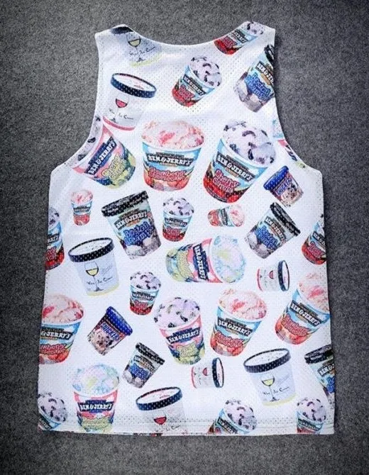 White Ben Jerry's Ice-Cream Net Sleeveless Mens T-shirt Vest Sports Tank Top