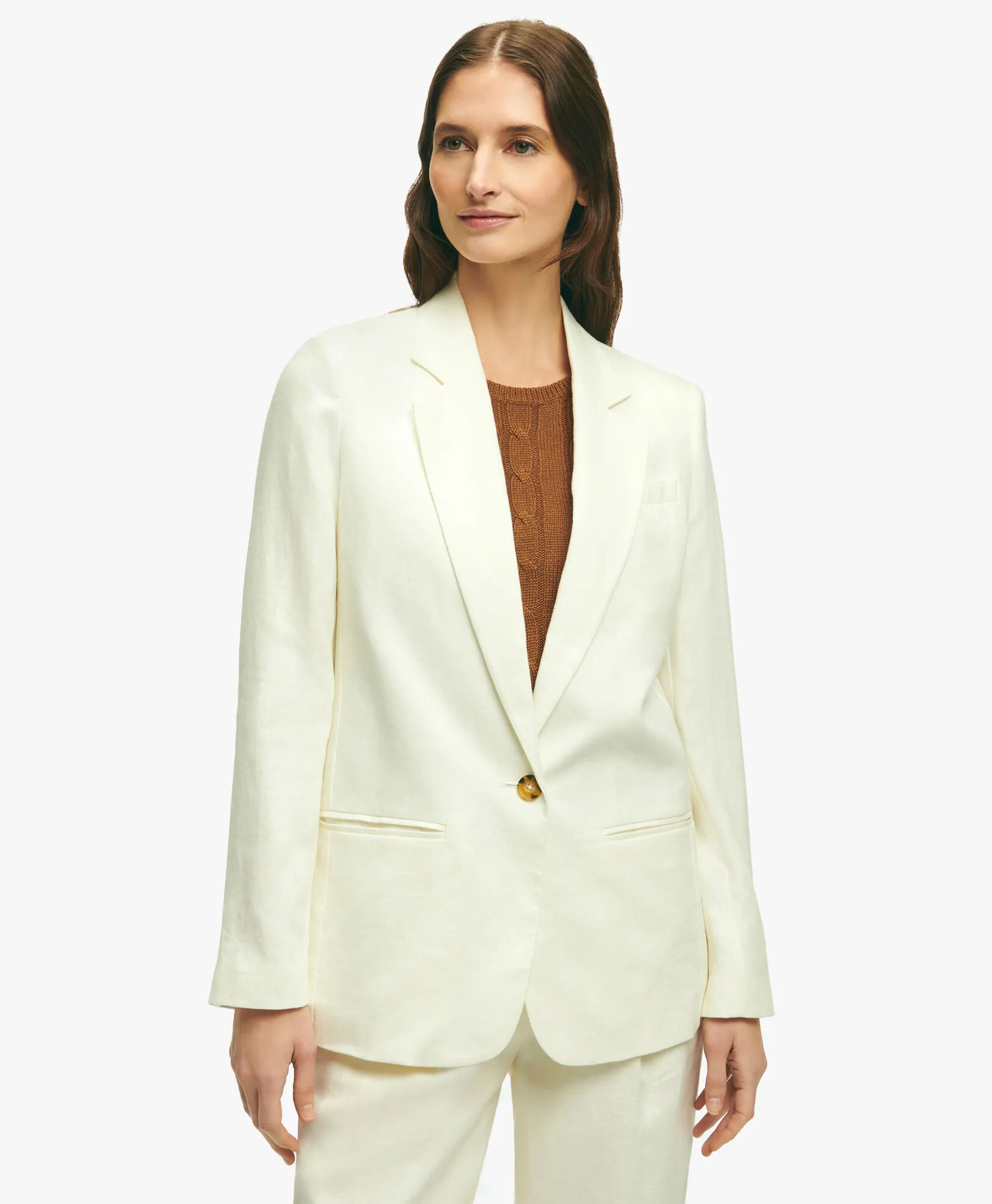 White Linen One-Button Jacket in Marshmallow for Women | Brooks Brothers® UK