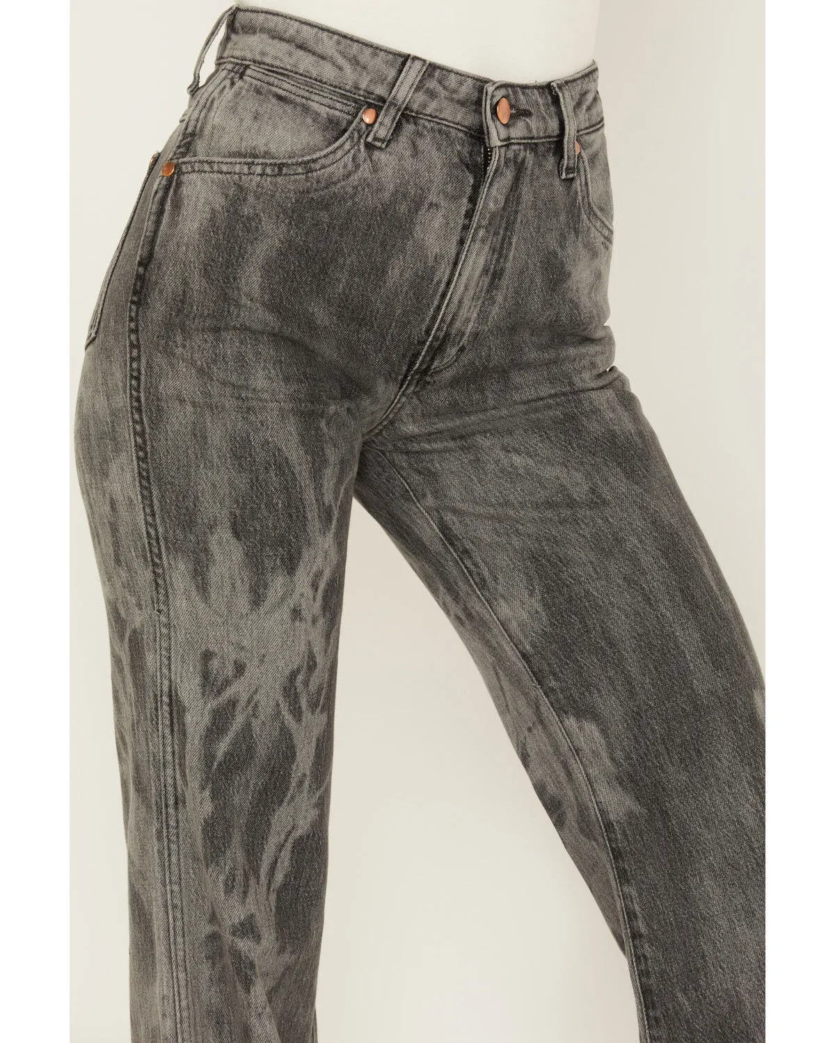 Wrangler Women's Wanderer Laser Acid Wash High Rise Distressed Flare Jeans