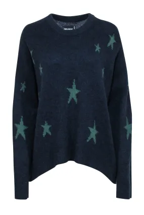 Zadig & Voltaire - Navy Cashmere Sweater w/ Green Stars Sz L